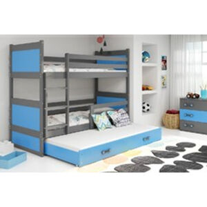 Detská poschodová posteľ s výsuvnou posteľou RICO 190x80 cm Modrá Šedá