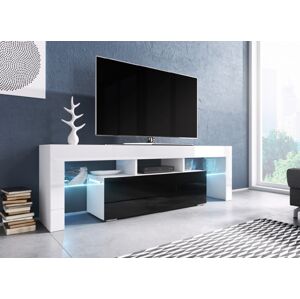 TV stolík Toro 138 - biela / biely lesk / čierny lesk