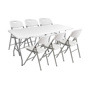NABBI Vivas 1+6 cateringový skladací set 180x70 cm sivá / biela